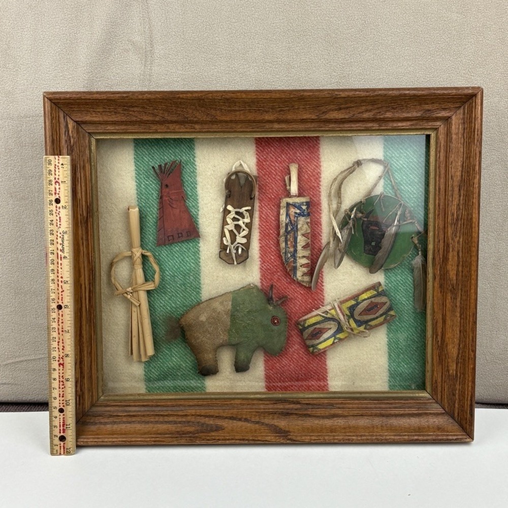 Unique Framed Native American Shadow Box Mini Children's Doll Items Parfleche